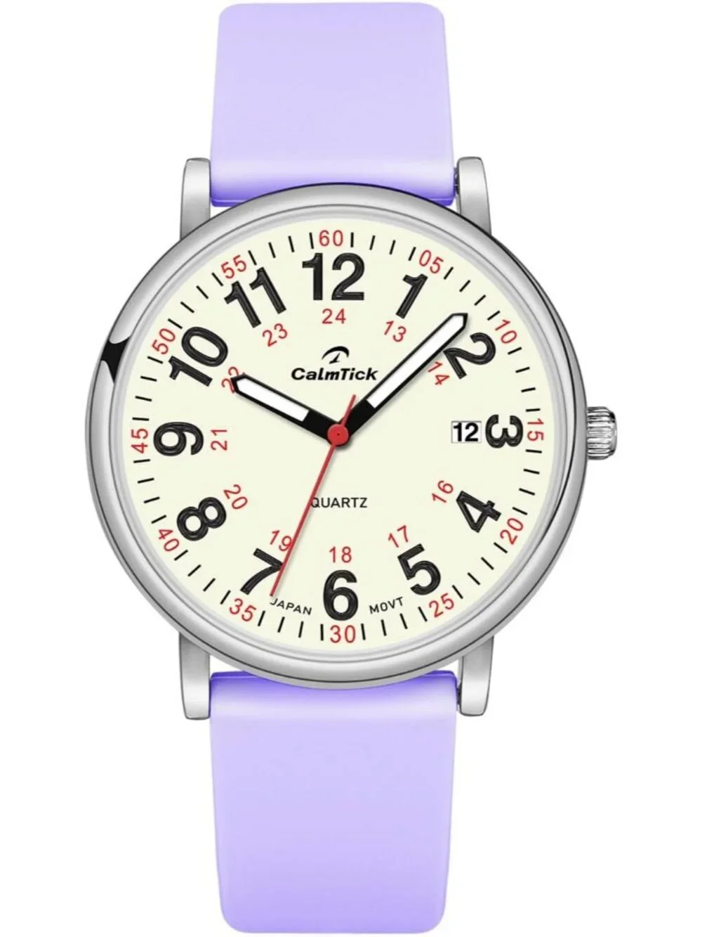 Women's Purple-Silver Metal Case Silicone Strap Date Display Wrist Watches